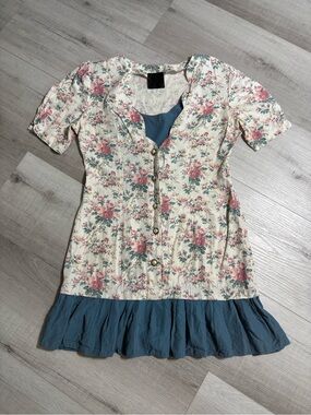 Vintage VA for Victoria Ashley Floral Button Front Ruffle Dress Sz 9